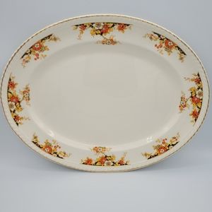 Vintage Johnson Bros. Old English Oval Serving Platter Navy Gold Orange Floral